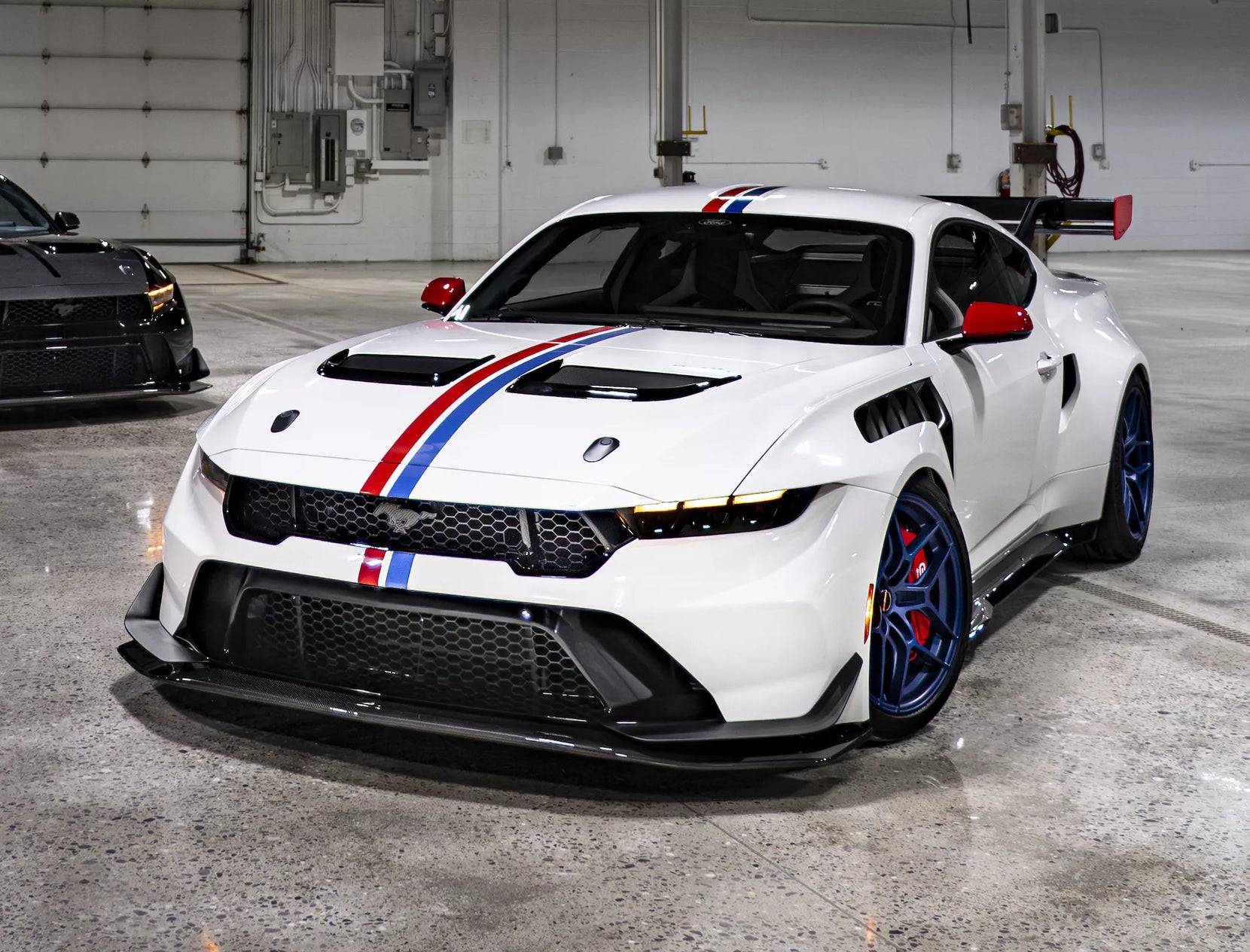 Icon Automotive's White Ford Mustang GTD on Forgeline One Piece Forged Monoblock VV1R Wheels