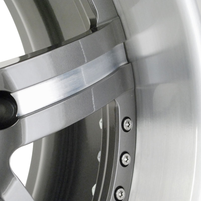 FS3P finished with Gunmetal center, Brushed outer, and Solid Spoke option - spoke detail