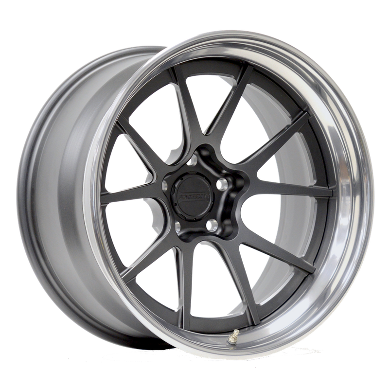 GA3C Open Lug Finished with Frozen Charcoal Center and Polished Stepped Lip Outer with Tinted Clear