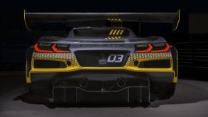 Chevrolet Corvette Z06 GT3.R, rear view in dark